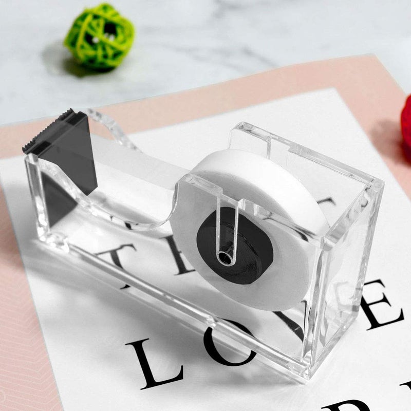 Multibey Clear Black Acrylic Tape Dispenser for Desk Heavy Duty 1â€“Inch Core Nonslip Desktop Adhesive Tape Cutter Holder with 1 Roll Tape (Black) - Image 5
